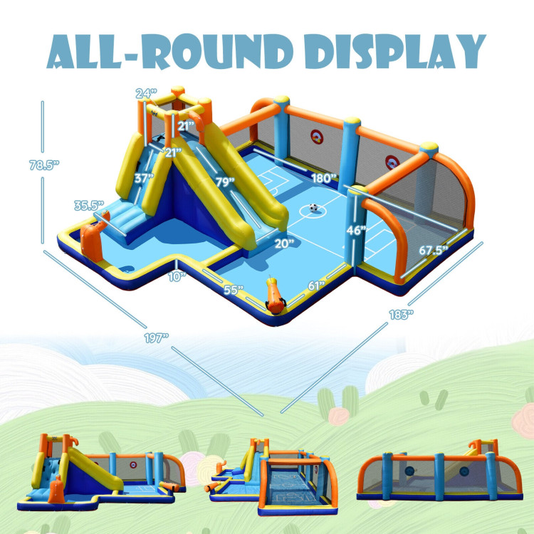 Giant Soccer Themed Inflatable Water Slide Bouncer with Splash Pool without BlowerCostway Gallery View 4 of 10