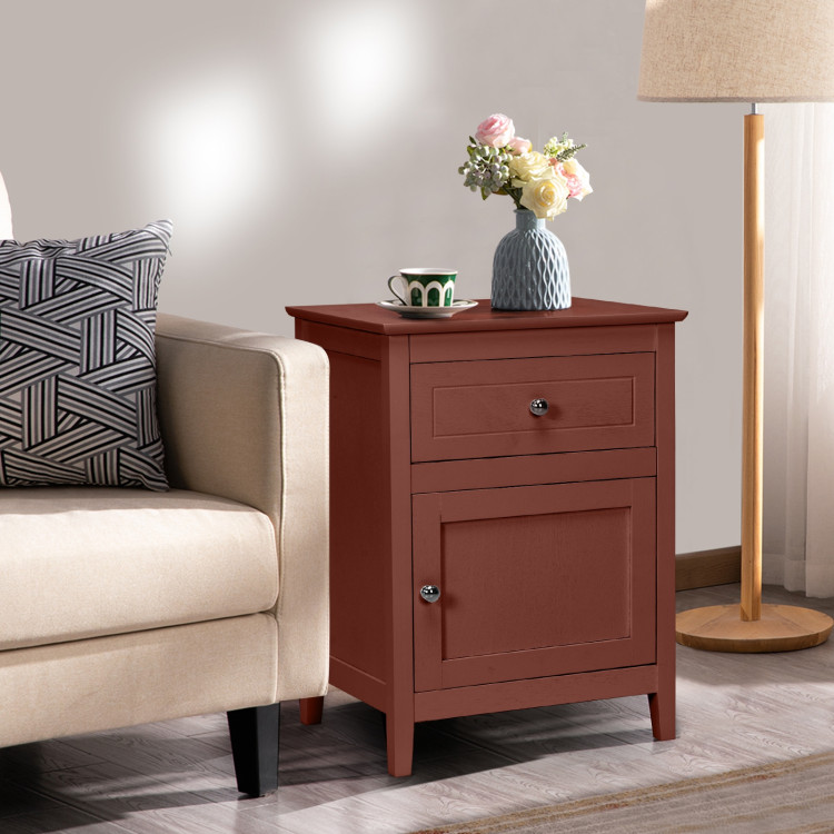 2-Tier Accent Table with Spacious Tabletop-CherryCostway Gallery View 1 of 10