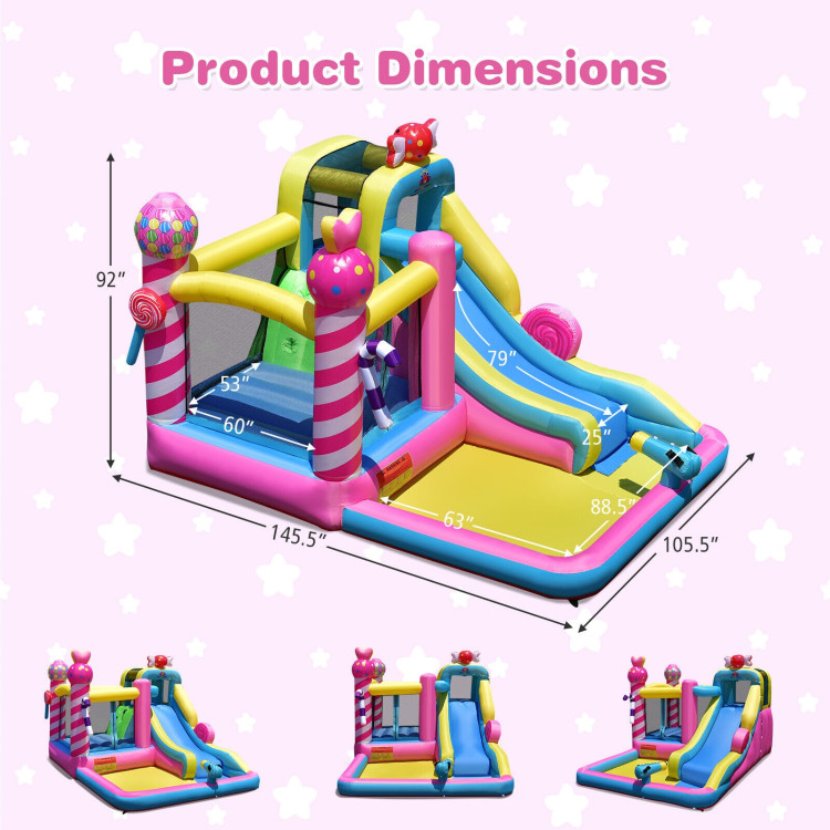 Sweet Candy Inflatable Bounce House with Water Slide and 480W BlowerCostway Gallery View 5 of 12