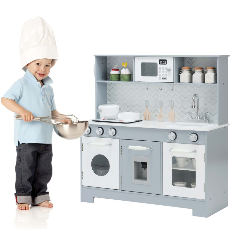 Pretend Play Kitchen Wooden Toy Set for Kids with Realistic Light and SoundCostway Gallery View 7 of 11