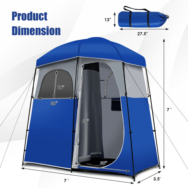 Double-Room Camping Toilet Tent with Floor and Portable Storage Bag-BlueCostway Gallery View 4 of 10