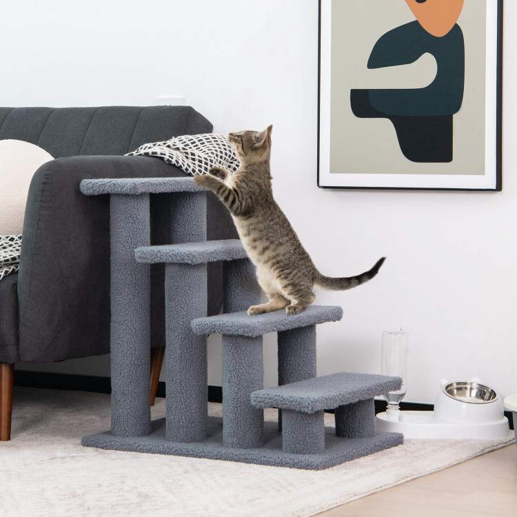 24 Inch 4-Step Pet Stairs Carpeted Ladder Ramp Scratching Post Cat Tree Climber-GrayCostway Gallery View 6 of 10