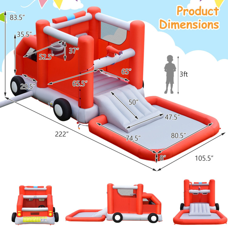 Fire Truck Themed Inflatable Castle Water Park Kids Bounce House with 480W BlowerCostway Gallery View 4 of 12