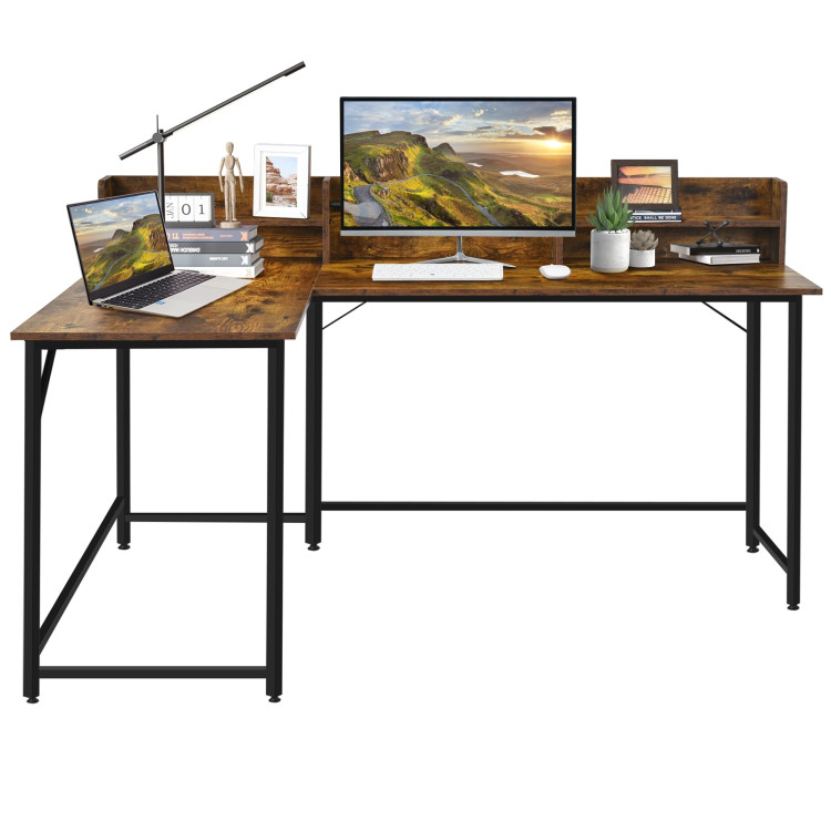 5.5 Inch L-shaped Computer Desk with Bookshelf-Rustic BrownCostway Gallery View 8 of 10