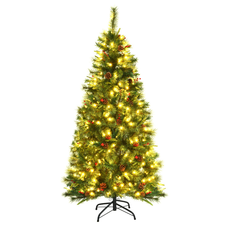 6 Feet Pre-lit Artificial Hinged Christmas Tree with LED Lights-6 ftCostway Gallery View 8 of 10