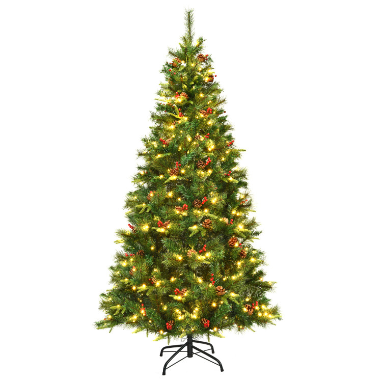 7 Feet Pre-lit Artificial Hinged Christmas Tree with LED Lights-7 ftCostway Gallery View 8 of 10