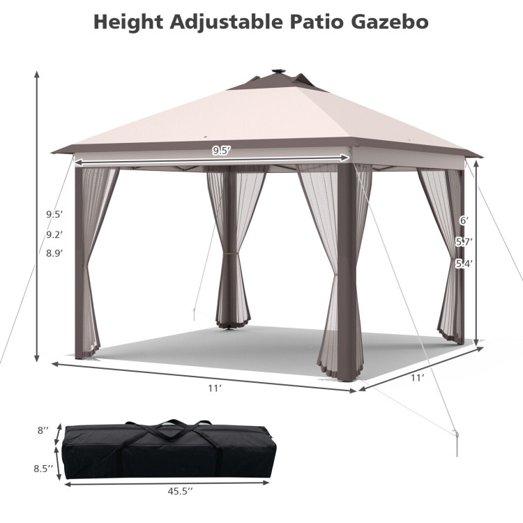 11 x 11 Feet Portable Outdoor Patio Folding Gazebo with Led Lights -BeigeCostway Gallery View 4 of 11