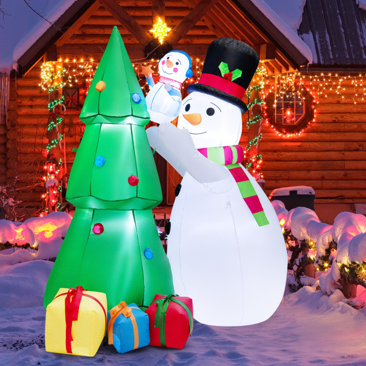 6 Feet Tall Inflatable Christmas Snowman and Tree Decoration Set with LED LightsCostway Gallery View 6 of 10