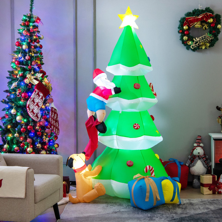 7 Feet Inflatable Christmas Tree with Santa Claus and DogCostway Gallery View 7 of 10