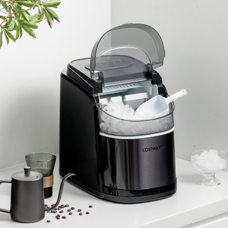 Countertop Ice Maker 26.5lbs/Day with Self-Cleaning Function and Flip Lid-BlackCostway Gallery View 2 of 10