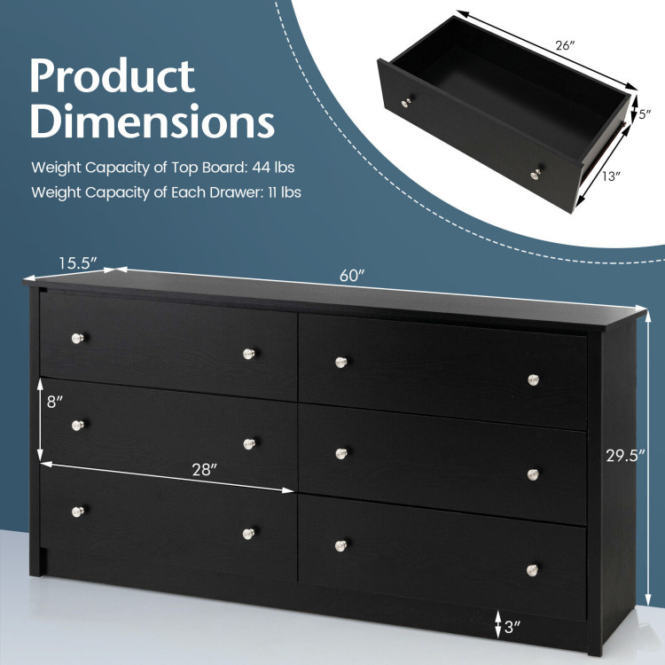 Freestanding 6-Drawer Dresser with Mental Knobs for BedroomCostway Gallery View 4 of 10
