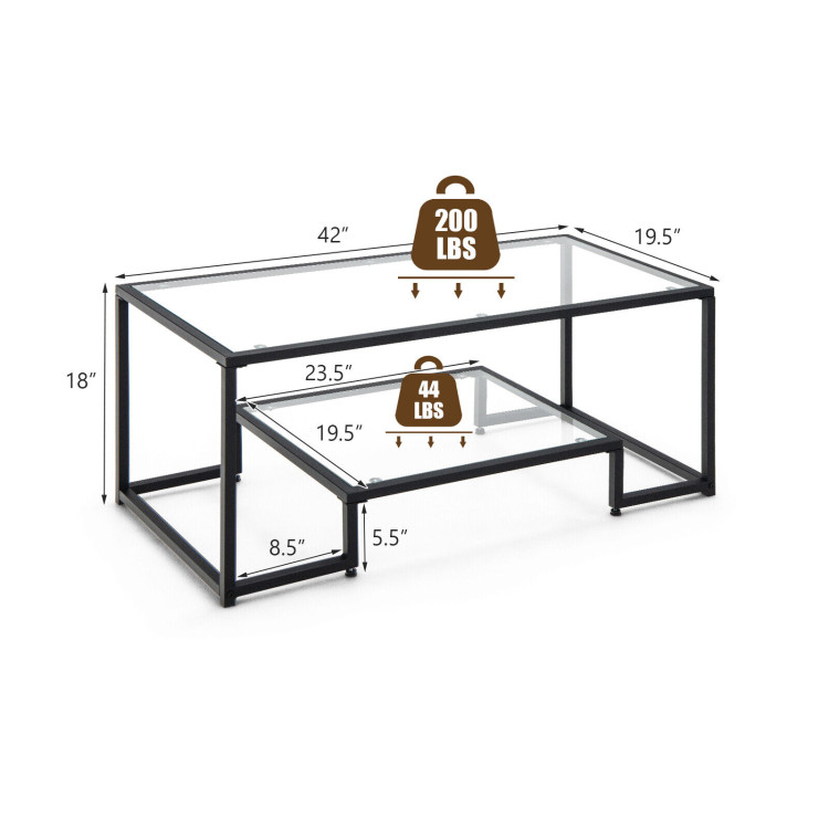 Modern Rectangular Coffee Table with Glass Table Top-BlackCostway Gallery View 4 of 10