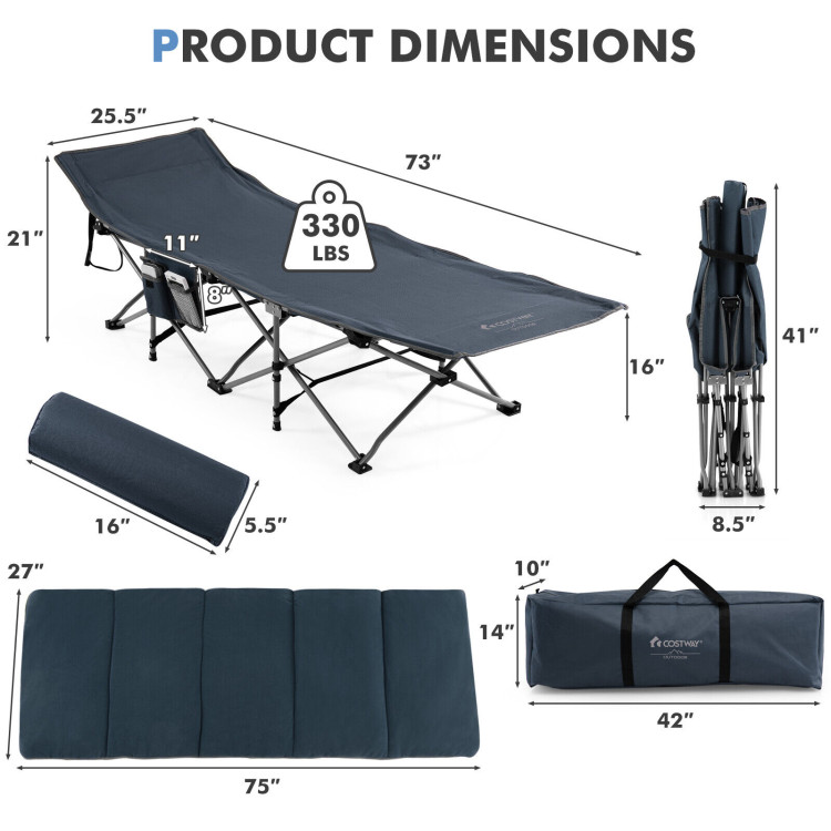 Folding Retractable Travel Camping Cot with Mattress and Carry Bag-BlueCostway Gallery View 5 of 12