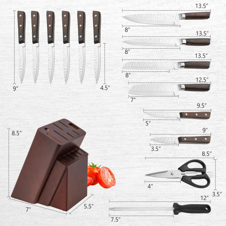 14-Piece Kitchen Knife Set Stainless Steel Knife Block Set with Sharpener -  Costway