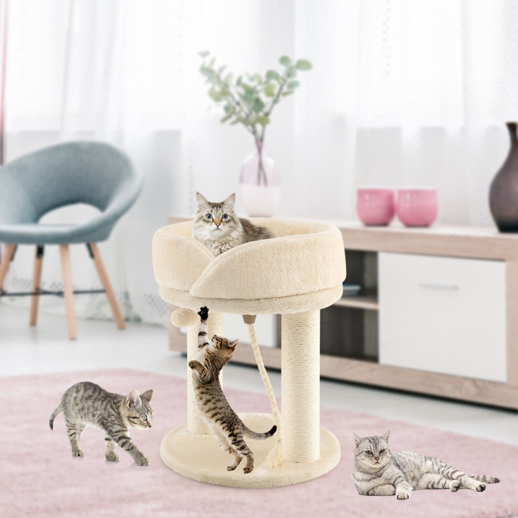 Cat Climbing Tree with Plush Perchs and Scratching Post-BeigeCostway Gallery View 7 of 10