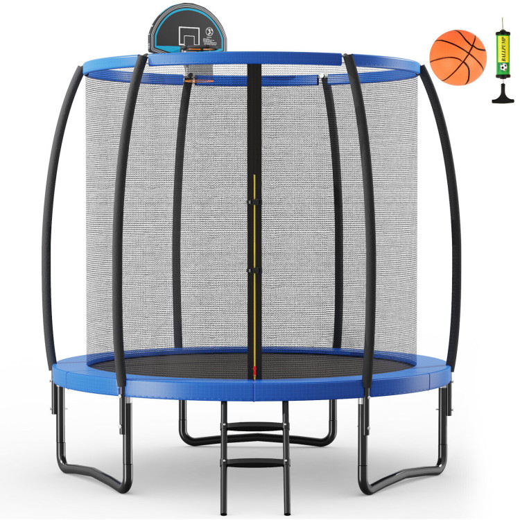 8 Feet Recreational Trampoline with Basketball Hoop and Net LadderCostway Gallery View 6 of 11