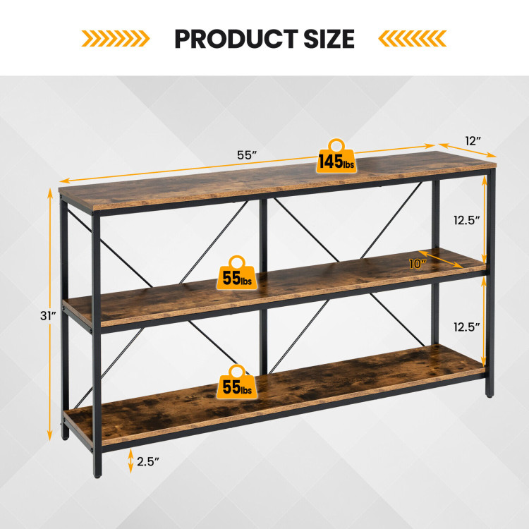 3-tier Console Table with Storage Shelves-Rustic BrownCostway Gallery View 4 of 10
