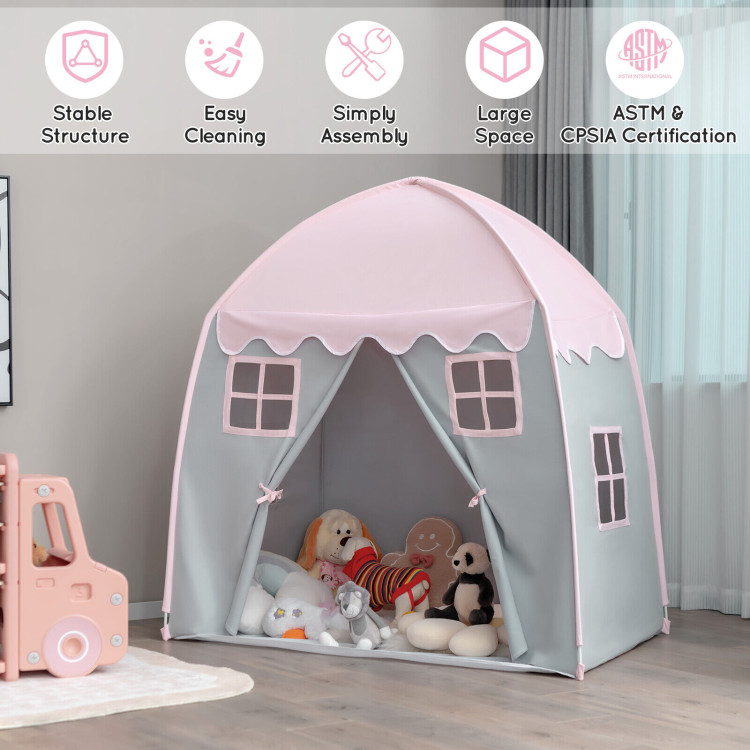 Portable Indoor Kids Play Castle Tent-PinkCostway Gallery View 2 of 11