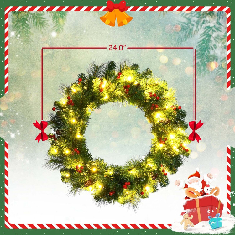 24 Feet Pre-lit Artificial Spruce Christmas WreathCostway Gallery View 4 of 12