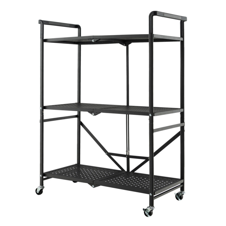 3-Tier Folding Utility Cart with 2 Lockable CastersCostway Gallery View 3 of 10