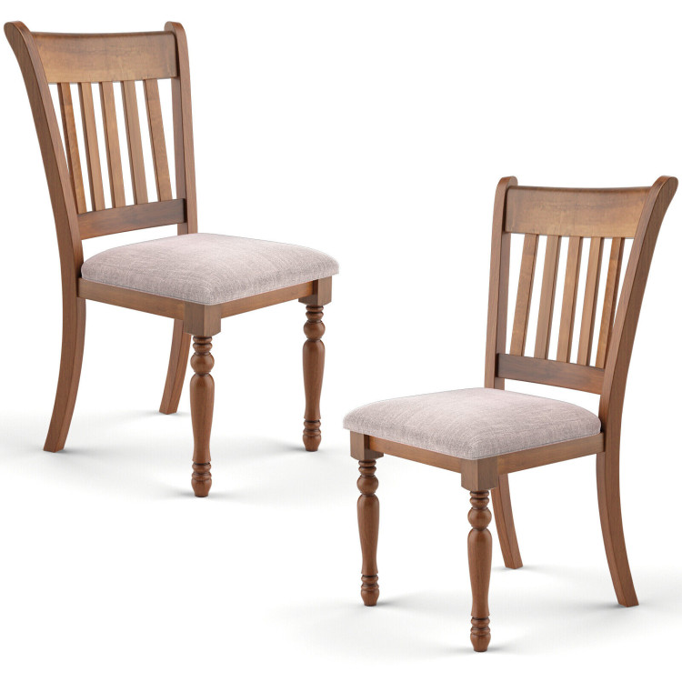 2 Pieces Vintage Wooden Upholstered Dining Chair Set with Padded CushionCostway Gallery View 8 of 11
