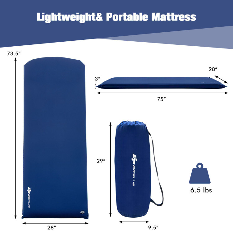 Self-inflating Lightweight Folding Foam Sleeping Cot with Storage bag-BlueCostway Gallery View 4 of 10