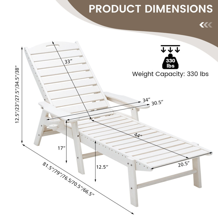 Weatherproof Patio Lounge Chair with Adjustable Back and Cup Holder-WhiteCostway Gallery View 4 of 7