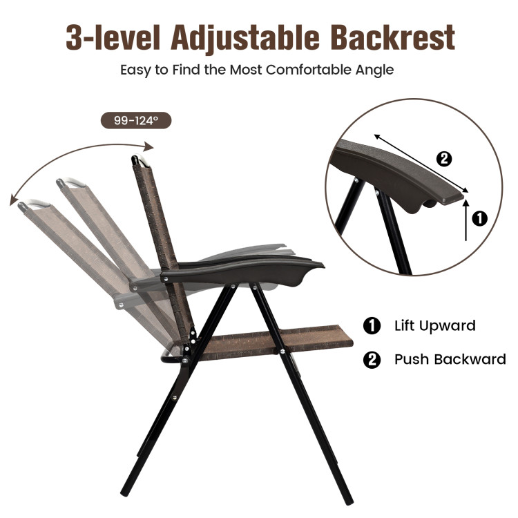 4 Pieces Folding Dining Chairs with Steel Armrests and Sling BackCostway Gallery View 6 of 12