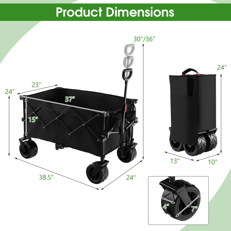 Folding Utility Garden Cart with Wide Wheels and Adjustable Handle-BlackCostway Gallery View 4 of 10
