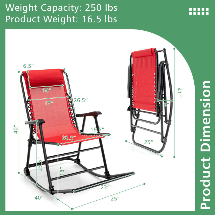 Outdoor Patio Camping Lightweight Folding Rocking Chair with Footrest -RedCostway Gallery View 4 of 8