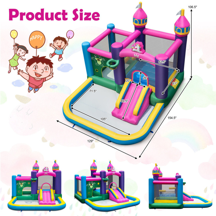 6-in-1 Kids Inflatable Unicorn-themed Bounce House with 735W BlowerCostway Gallery View 4 of 11