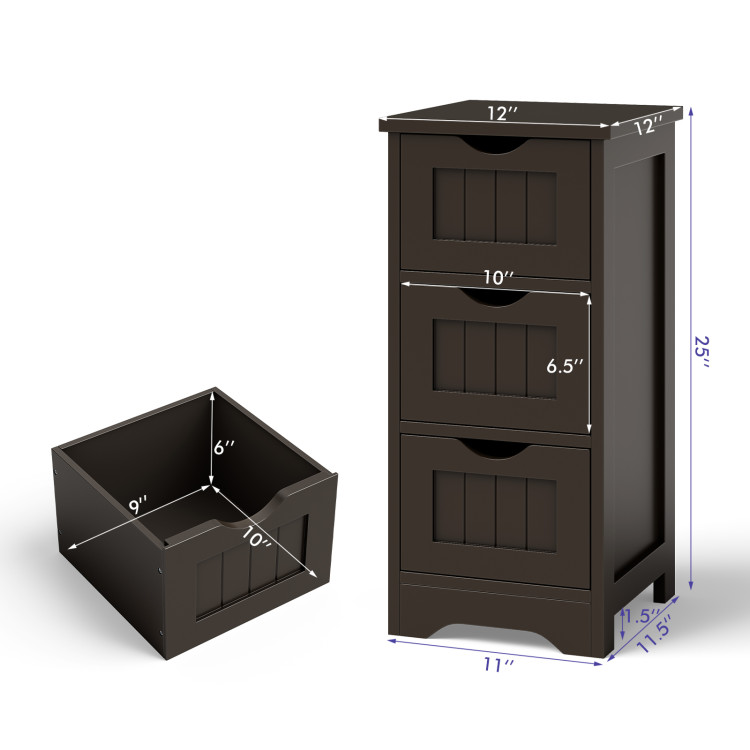 Costway Bathroom Floor Cabinet Storage Organizer Free-Standing w/ Drawer Brown