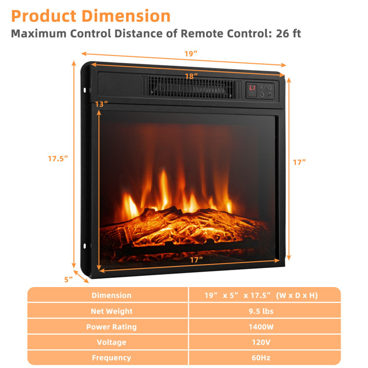 18 Inch Electric Fireplace Freestanding Wall-Mounted Heater with Adjustable LED FlameCostway Gallery View 4 of 9