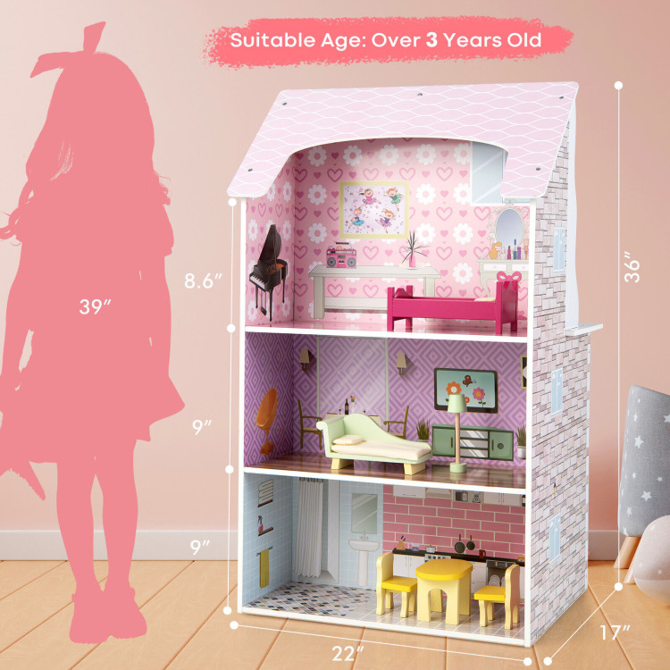 2-In-1 Kids Kitchen Playset and Dollhouse with AccessoriesCostway Gallery View 4 of 11