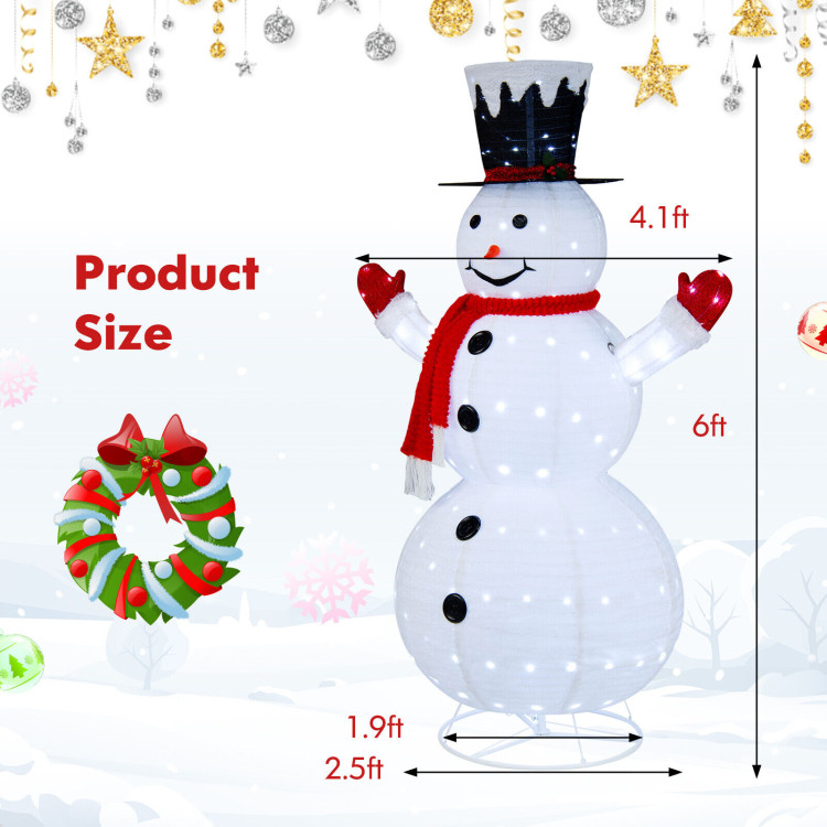 6 Feet Lighted Snowman with Top Hat and Red Scarf-WhiteCostway Gallery View 3 of 12