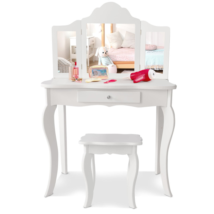 3pc Anza Multi Storage Vanity Set with Tri Fold Mirror and Stool White -  HOMES: Inside + Out