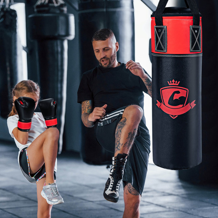11 Pounds Kids Hanging Punching Bag Set with Punching Gloves-BlackCostway Gallery View 2 of 10