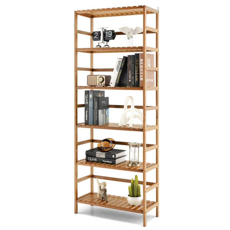 6-Tier Bamboo Bookshelf with Adjustable Shelves-NaturalCostway Gallery View 9 of 10