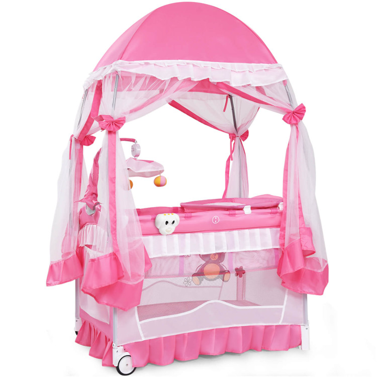 Portable Baby Playpen Crib Cradle with Carring Bag-PinkCostway Gallery View 1 of 11