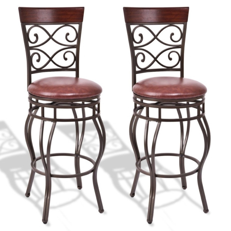 2 Pieces 30 Inch 360 Degree Swivel Bar Stools with Leather Padded SeatCostway Gallery View 1 of 12