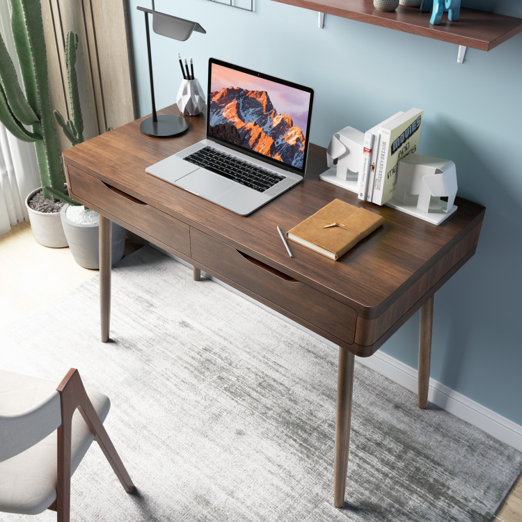 Compact Mid-Century Desk with Two Drawers for Small Spaces – RealRooms