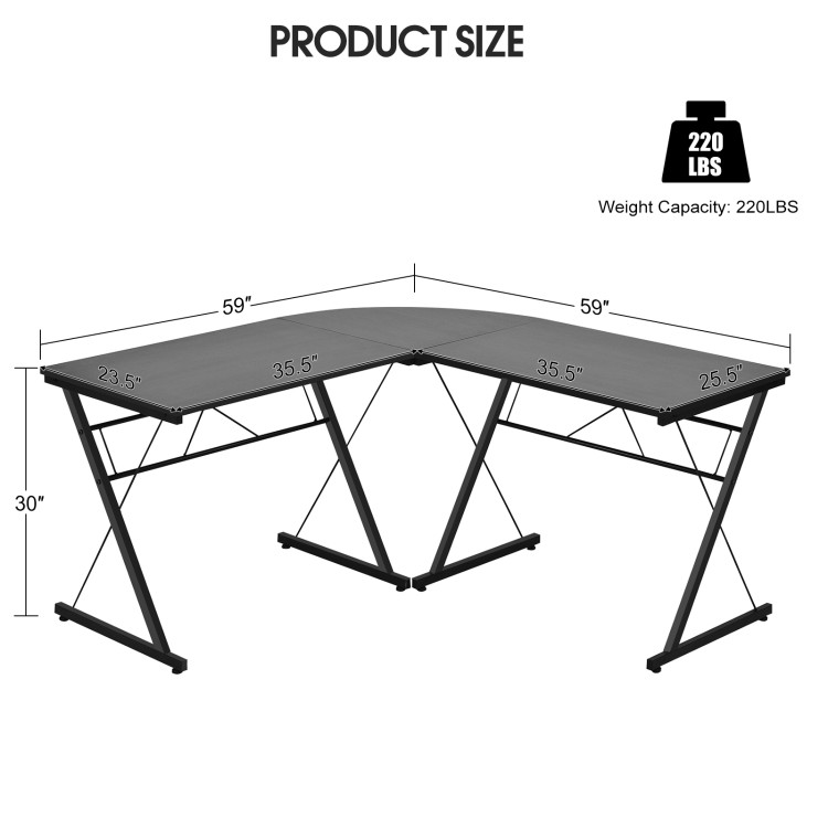 59 Inches L-Shaped Corner Desk Computer Table for Home Office Study Workstation-BlackCostway Gallery View 4 of 8