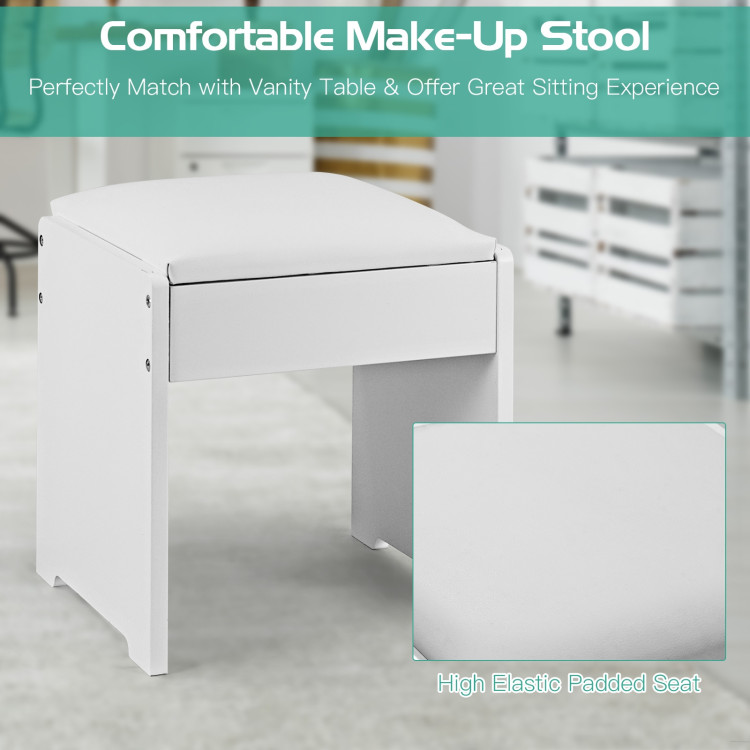 Vanity Makeup Dressing Table Set with Flip Top Mirror and Cushioned Stool-WhiteCostway Gallery View 8 of 10