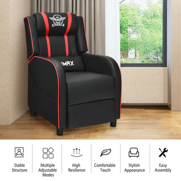 Massage Racing Gaming Single Recliner Chair-RedCostway Gallery View 10 of 13