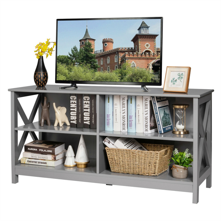 Wooden TV Stand Entertainment for TVs up to 55 Inch with X-Shaped Frame-GrayCostway Gallery View 9 of 12