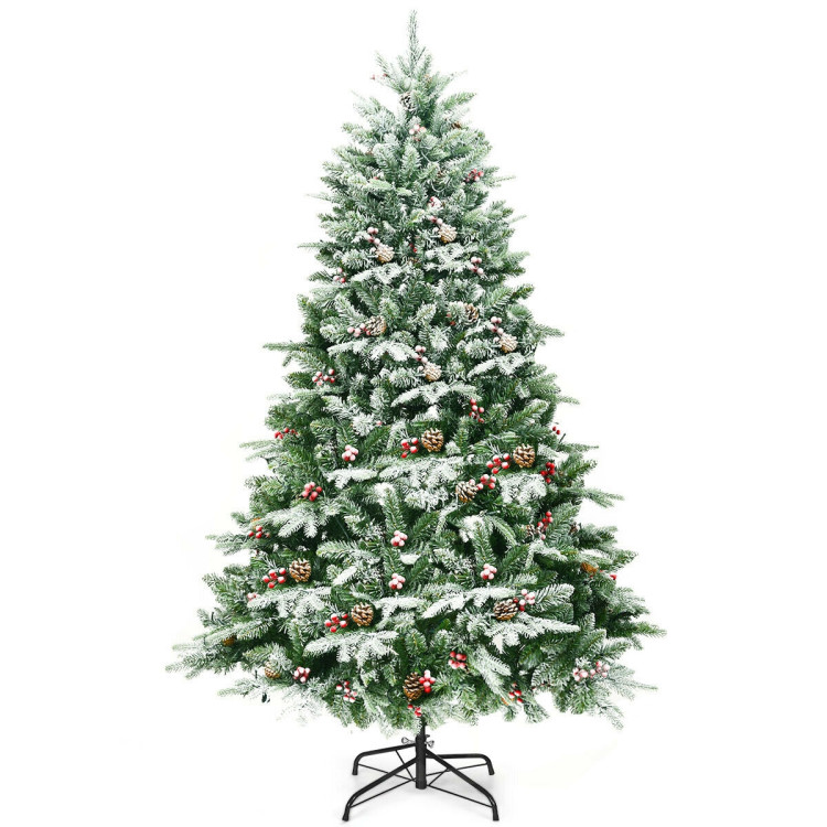 6.5 Feet Pre-lit Snow Flocked Hinged Artificial Christmas TreeCostway Gallery View 8 of 10