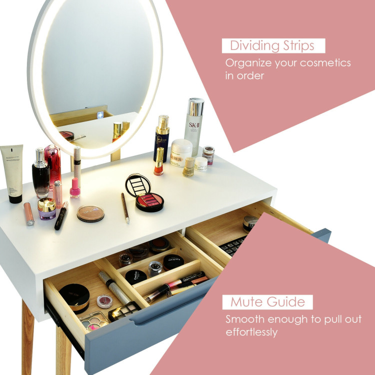 Touch Screen Vanity Makeup Table Stool Set with Lighted Mirror-GrayCostway Gallery View 11 of 12