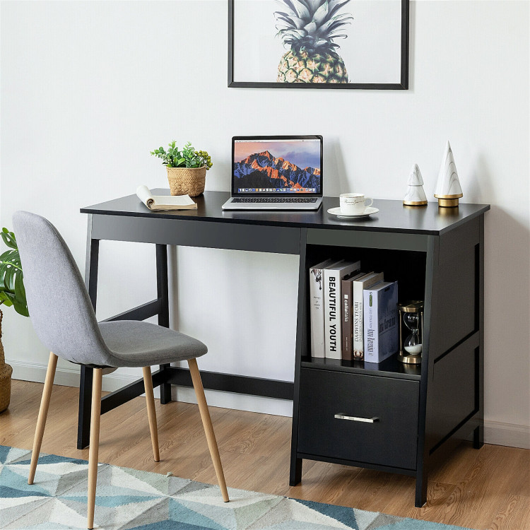 47.5 Inch Modern Home Computer Desk with 2 Storage Drawers-BlackCostway Gallery View 1 of 12