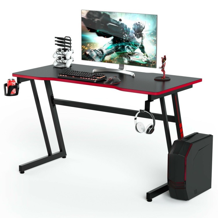 47.5 Inch Z-Shaped Computer Gaming Desk with Handle Rack-RedCostway Gallery View 8 of 12