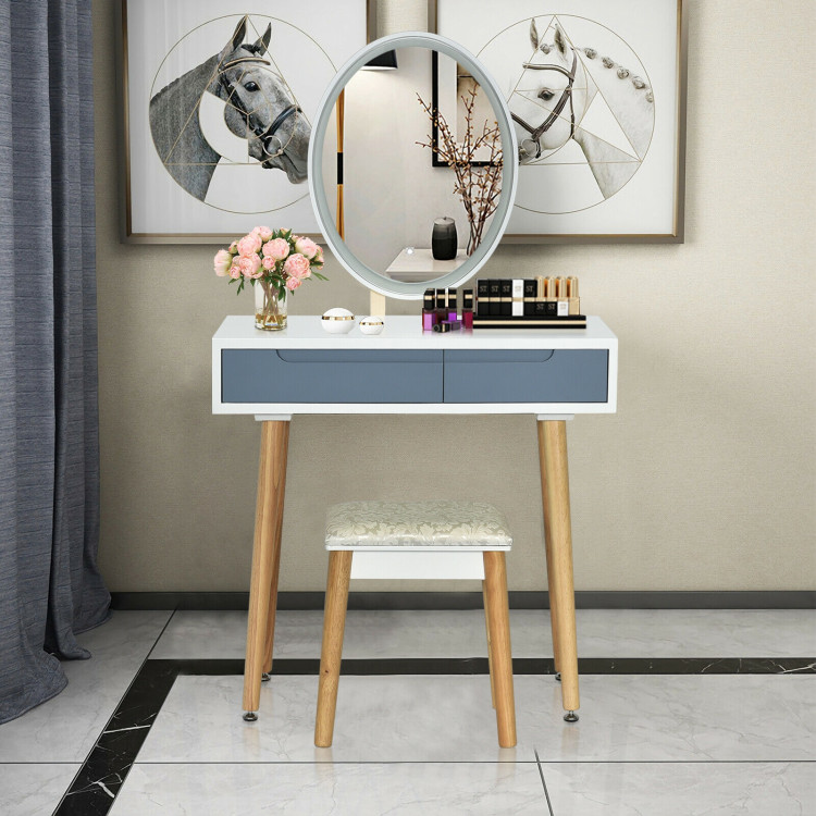 Touch Screen Vanity Makeup Table Stool Set with Lighted Mirror-GrayCostway Gallery View 8 of 12